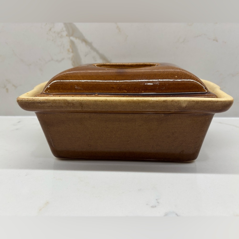 Vintage Rectangular Brown Glazed French Pate Terrine with Lid